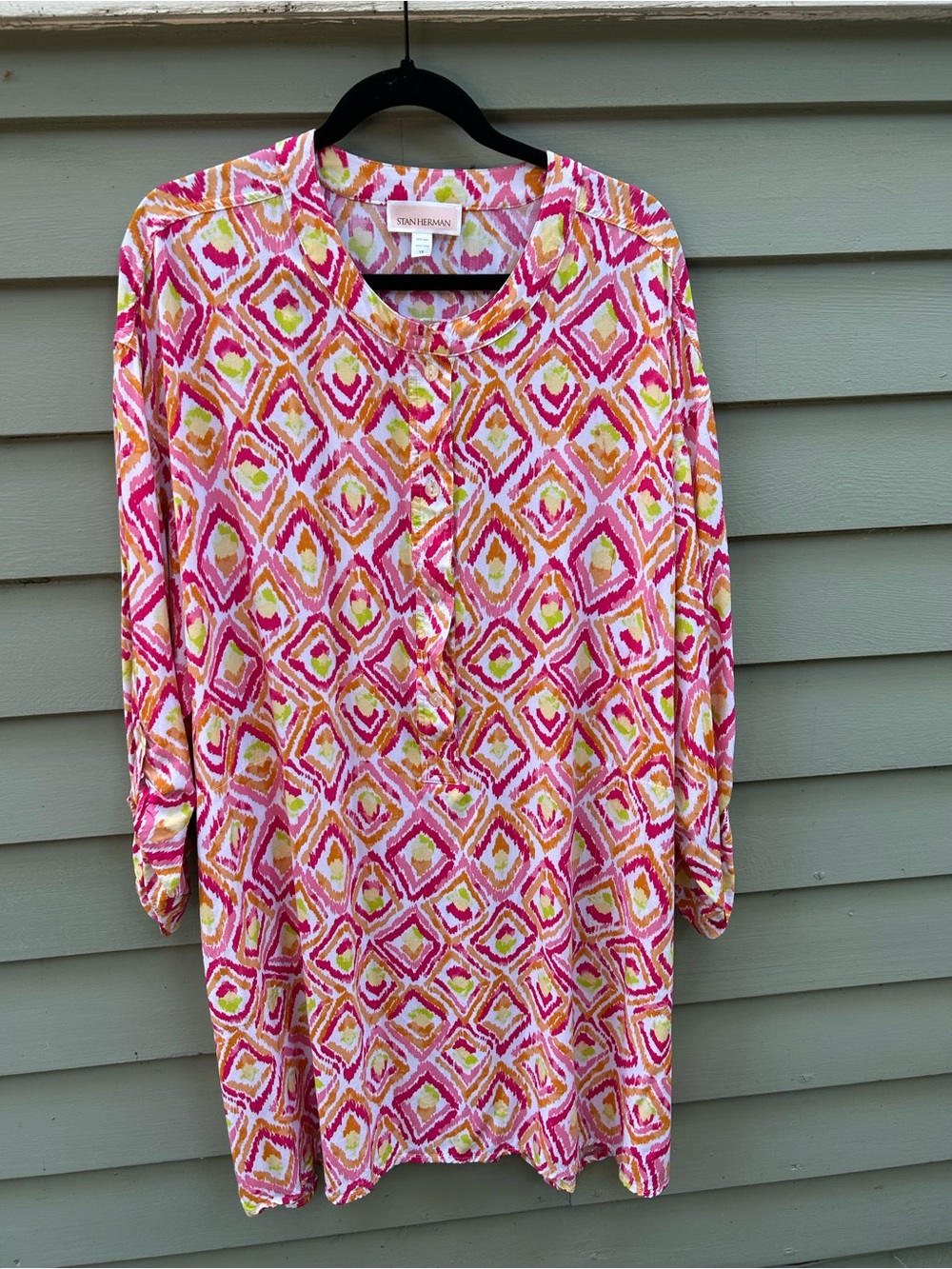 Stan Herman Pink & Multi Long Sleeve Tunic Dress